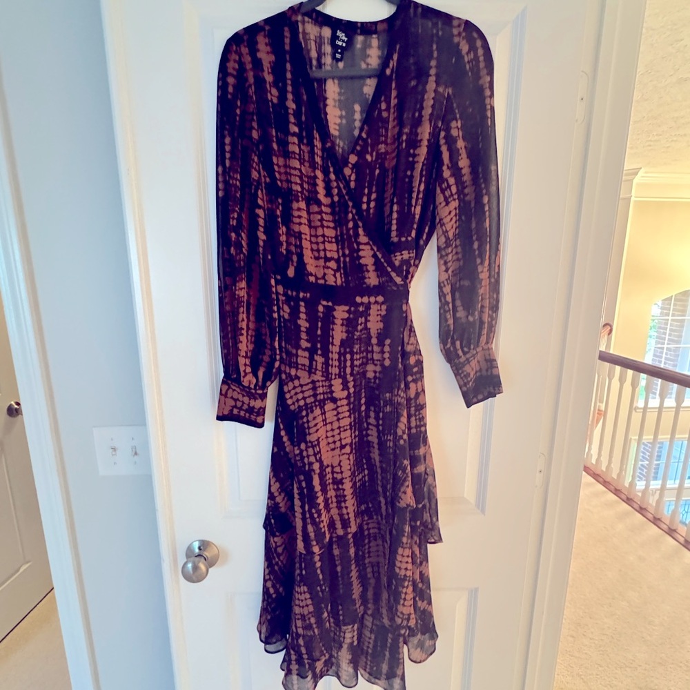 BECCA TILLY x Bar III Women's Black/Brown Sheer Wrap Dress - M